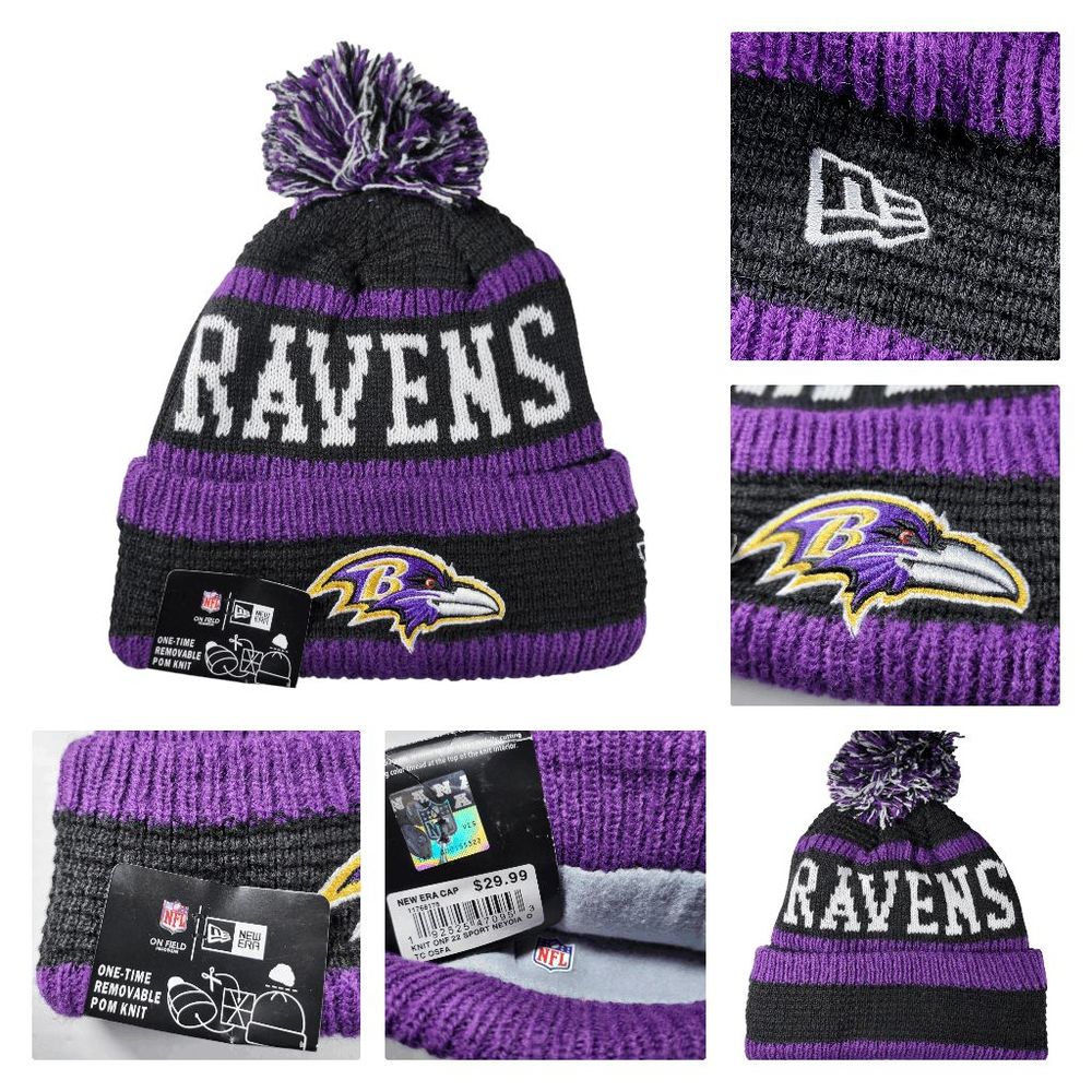 NWT Baltimore Ravens NFL Sports Knit Pom Beanie Fleece Lining OSFA Unisex - Picture 8 of 8